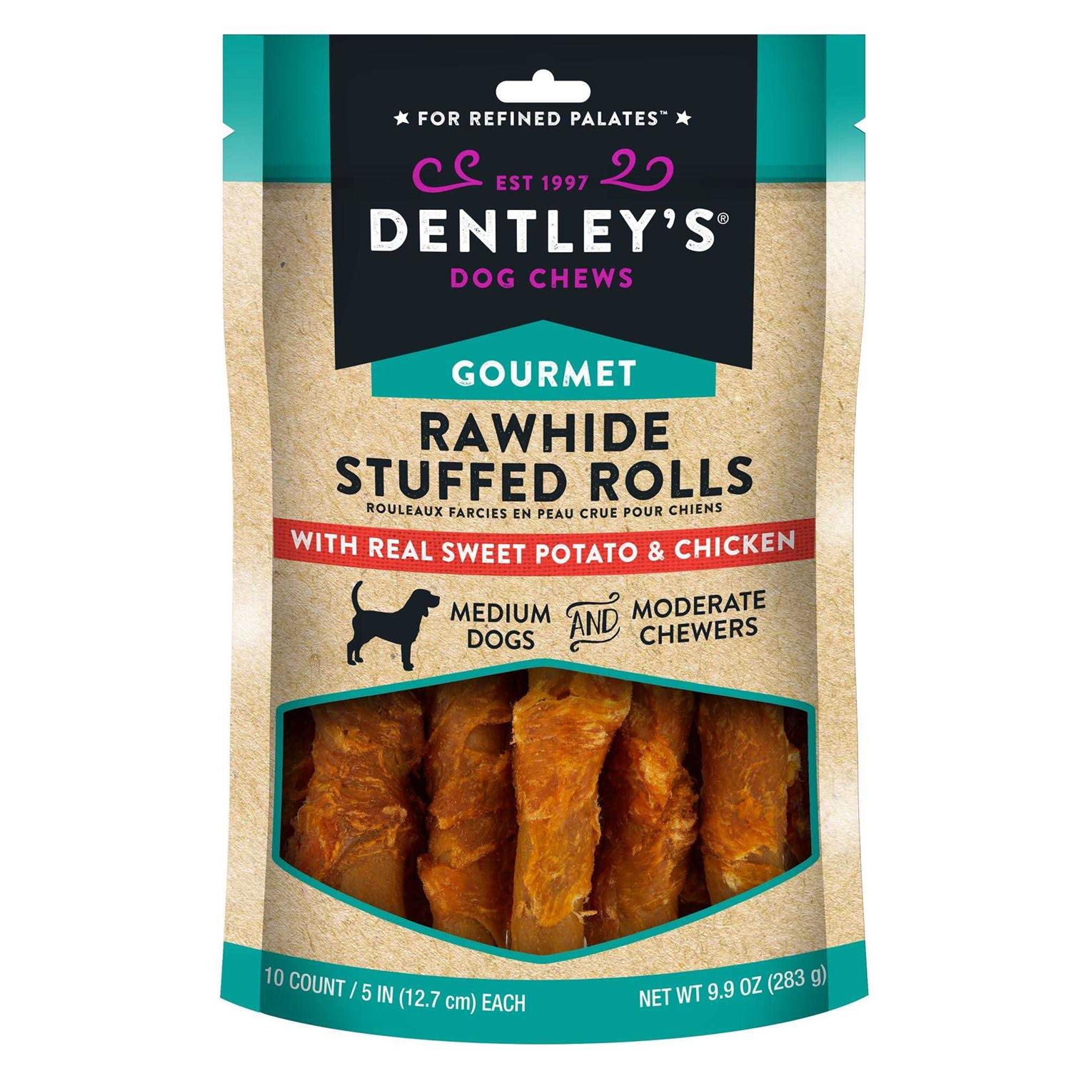 Dentley's Gourmet Rawhide Stuffed Rolls Dog Treats - Pet Supplies ...